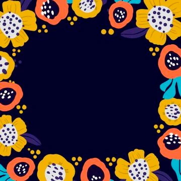 Vector frame with doodle color flowers. Colorful flowers Stock Illustration