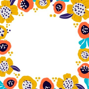 Vector frame with doodle color flowers. Colorful flowers Stock Illustration