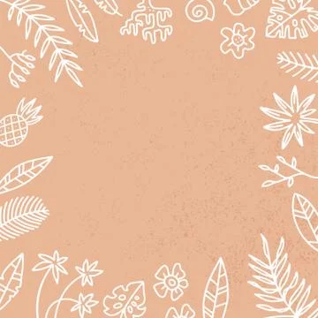Vector Frame with Exotic Palm Leaves and flowers. Hand Drawn Recipe or Menu,  Stock Illustration