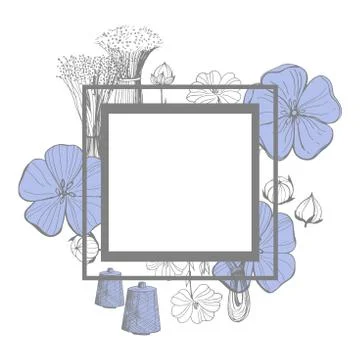 Vector frame with flax  plant flowers Stock Illustration