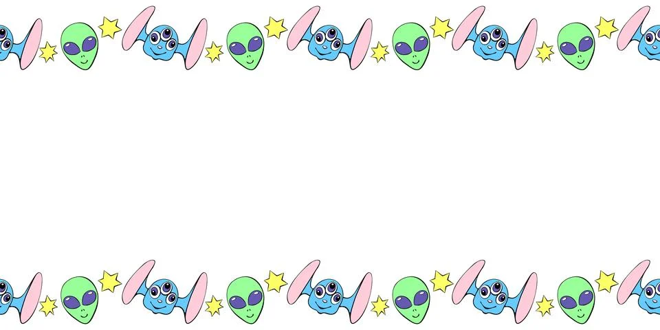 Vector frame from funny smiling Aliens heads, stars in doodle flat style. H.. 스톡 일러스트