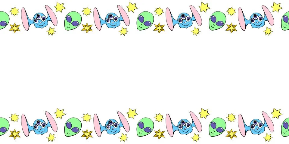 Vector frame from funny smiling Aliens heads, stars in doodle flat style. H.. 스톡 일러스트