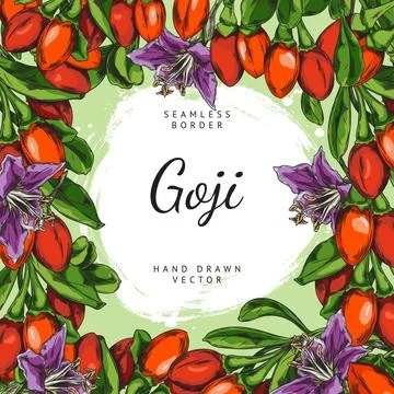 Vector frame with goji berries, ideal for cards and posters. Stock Illustration