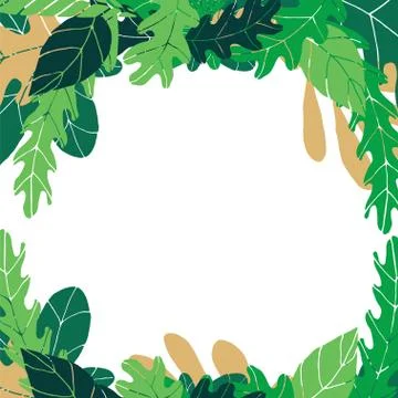 Vector frame with green leaves on a transparent background. Illustrazione stock