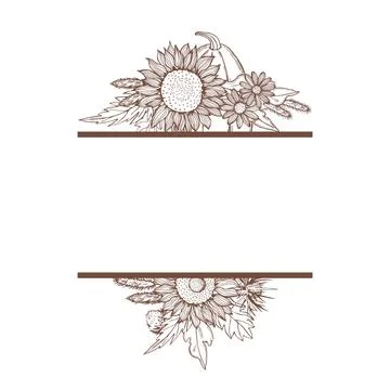 Vector frame with hand drawn autumn flowers Stock Illustration