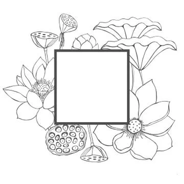 Vector frame with  hand drawn lotus flowers Illustrazione stock