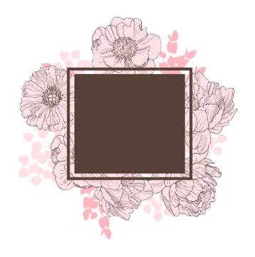 Vector frame with hand drawn peonies. Stock Illustration
