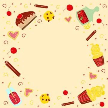 Vector frame with hand drawn sweet things. Stock Illustration
