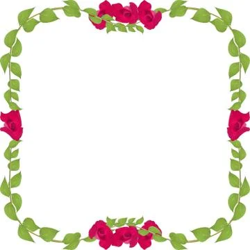 Vector frame of leaves and branches with red roses for decoration of events 스톡 일러스트