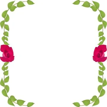 Vector frame of leaves and twigs with two red roses realistic for decoration  Stock Illustration