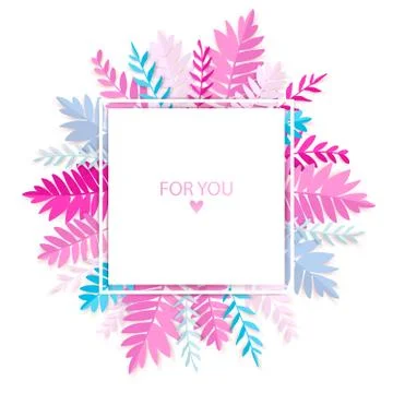 Vector frame with leaves. Summer illustration. Paper cut style. Stock Illustration