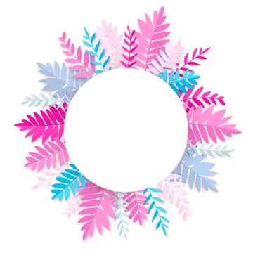 Vector frame with leaves. Summer illustration. Paper cut style. Stock Illustration