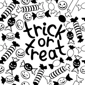 Vector frame made of candy in different wrappers in Halloween style with lett Stock Illustration