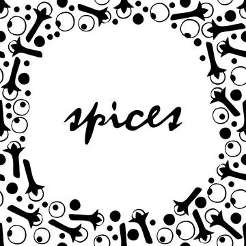 Vector frame made of carnation, pepper with lettering in doodle flat style. B Stock Illustration