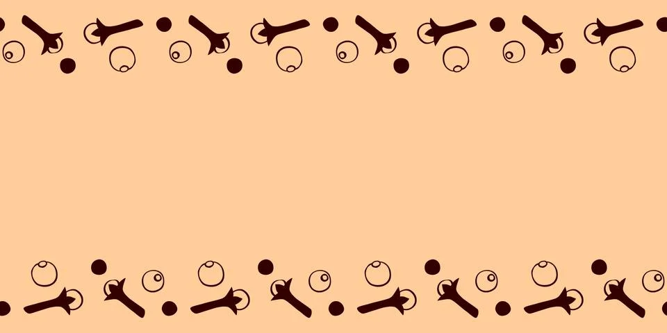 Vector frame made of carnation, pepper in doodle flat style . Horizontal top  Stock Illustration