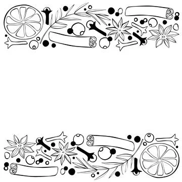 Vector frame made of Christmas winter outline spices for mulled wine on top a 스톡 일러스트