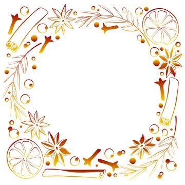 Vector frame made of Christmas winter outline spices in doodle style. Xmas ba 스톡 일러스트