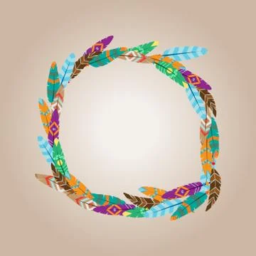 Vector frame made of colored bird feathers Stock Illustration
