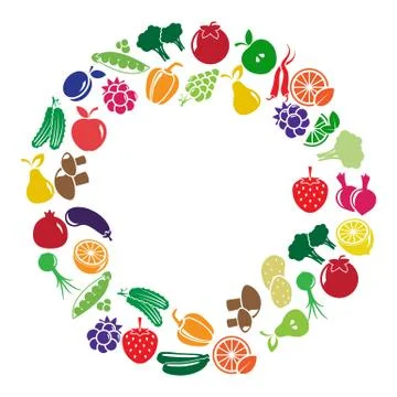 Vector frame made of colored fruits and vegetables Stock Illustration