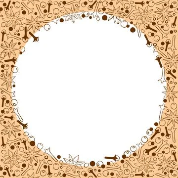 Vector frame made of star anise, carnation, pepper in doodle style. Backgroun Stock Illustration
