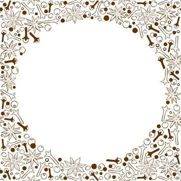 Vector frame made of star anise, carnation, pepper in doodle style. Backgroun Stock Illustration