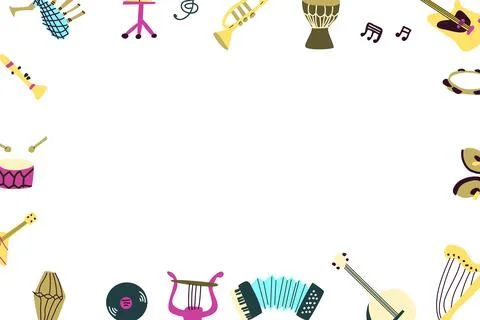 Vector frame with musical instruments piano, guitar Stock Illustration