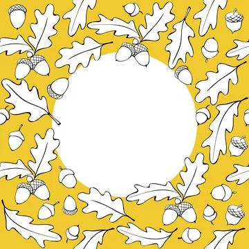 Vector frame of oak leaves and acorns. Background, border in doodle flat styl Stock Illustration