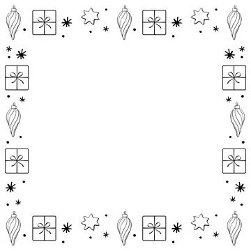 Vector frame of outline festive Christmas symbols in doodle style. New year.. Stock-Illustration