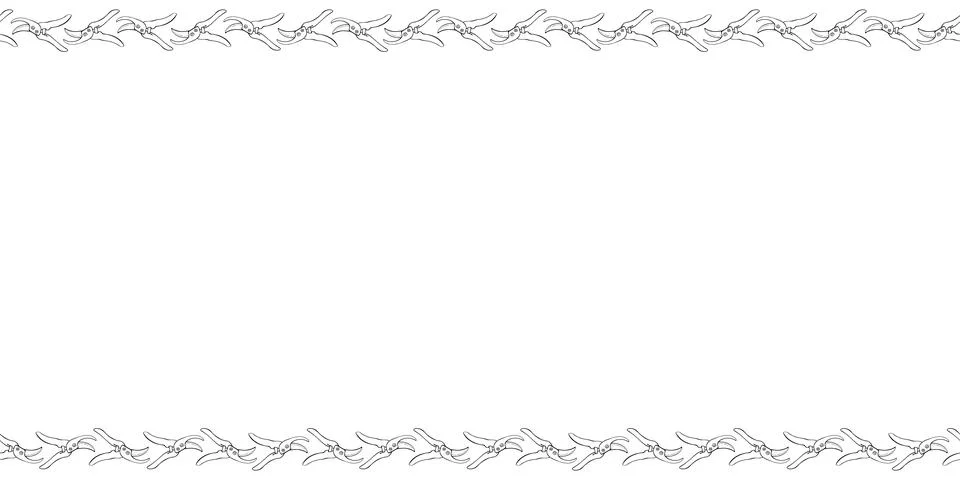 Vector frame from outline pruner, pruning shears. Tools for working in the ga Illustrazione stock
