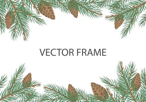Vector Frame with Pine Tree Brunches and Cones Ilustración de archivo