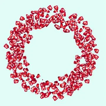 Vector frame with pomegranate seeds, round frame for holidays, Food natural eco Stock Illustration