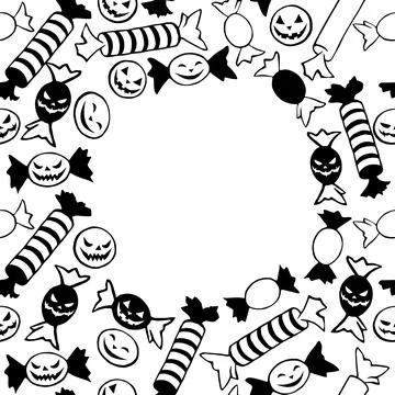 Vector frame of scattered outline flat candies in different wrappers in style Stock Illustration