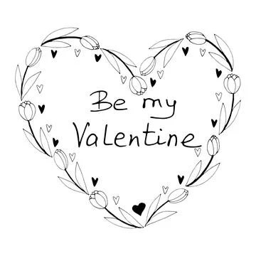 Vector frame in the shape of a heart from outline tulips. Hand drawn doodle i Illustrazione stock