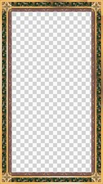 Vector frame showing transparent background, green panels, gold rosettes, purple Stock Illustration