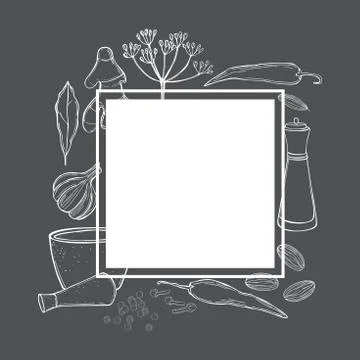 Vector  frame with  spices and herbs. Stock Illustration