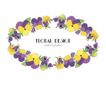 Vector frame of spring bright flowers pansies, floral wreath of cute colorful Stock Illustration