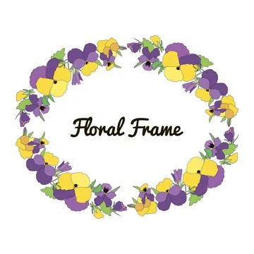 Vector frame of spring bright flowers pansies, floral wreath of cute colorful Stock Illustration