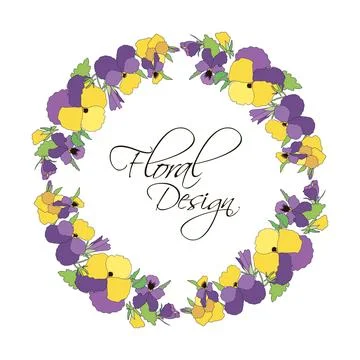 Vector frame of spring bright flowers pansies, floral wreath of cute colorful Stock Illustration