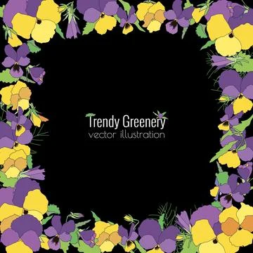 Vector frame of spring bright flowers pansies, floral wreath of cute colorful Stock Illustration
