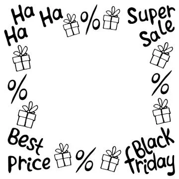 Vector frame on theme of black Friday, shopping, discounts and sales. Border  Illustrazione stock