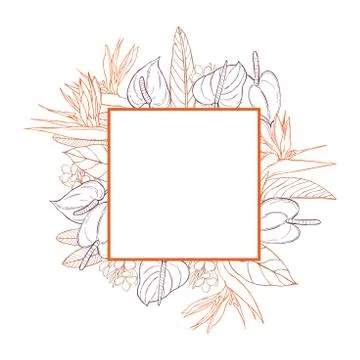 Vector frame with   tropical plants. Illustrazione stock