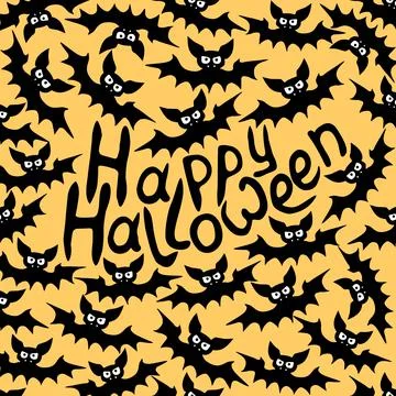 Vector frame with vampire bats and Happy Halloween lettering. Border, decor f Illustrazione stock