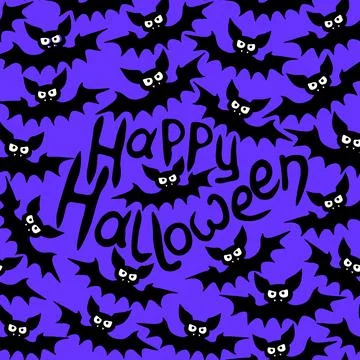 Vector frame with vampire bats and Happy Halloween lettering. Border, decor f Stock Illustration