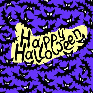 Vector frame with vampire bats and Happy Halloween lettering. Border, decor f Stock Illustration