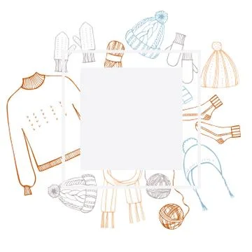 Vector frame with  winter knitted clothes Illustrazione stock