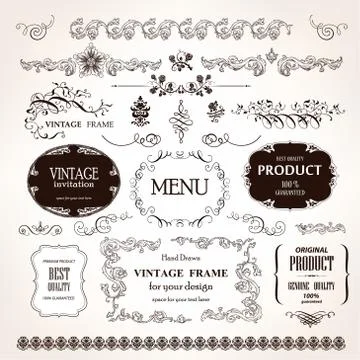 Vector frames and design calligraphic elements set Stock Illustration