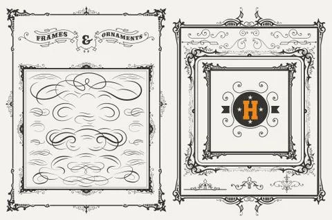 Vector. Frames and ornaments set. 37 elements Stock Illustration