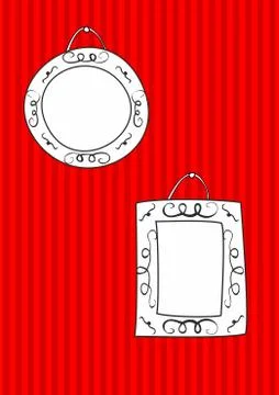 Vector frames set on stripes red wall background Stock Illustration