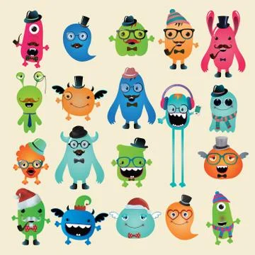 Vector Freaky Hipster Monsters Set Stock Illustration
