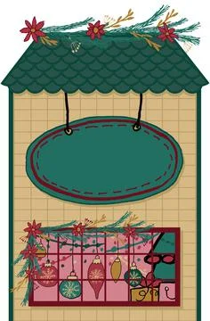 Vector freehand drawing of a building facade with empty signboard and a windo Ilustración de archivo